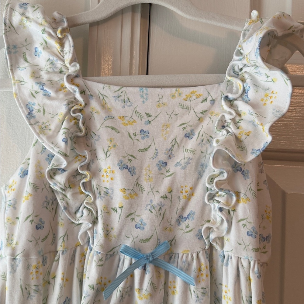 Floral Ruffle Dress with Blue Bow - Picture 2 of 3